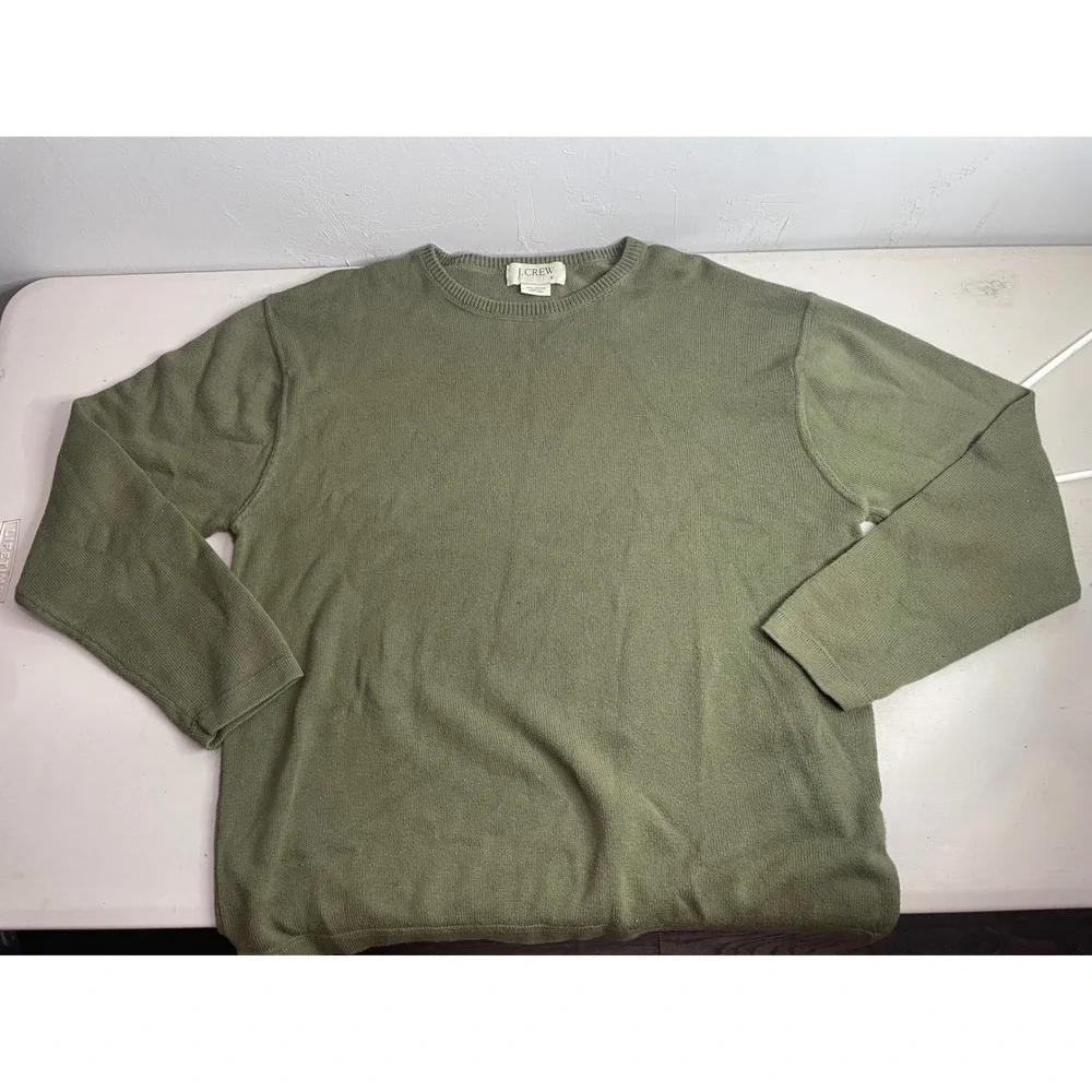 J Crew Olive Green Crewneck Cotton Pullover Sweater Mens Medium